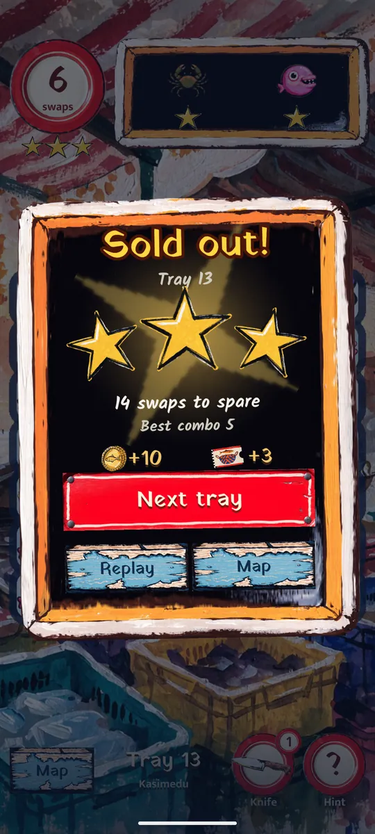 The Sold out card with three stars